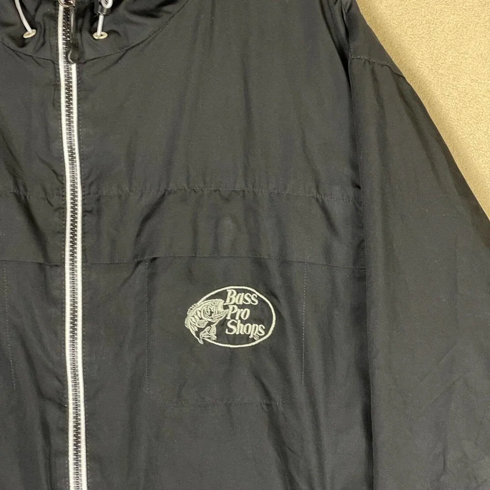 Bass Pro Shops Jacket Adult Medium Black Windbreaker‎ Full Zip Hoodie Lined Mens